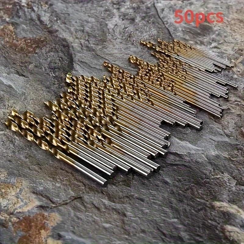 50pcs Titanium Coated High-Speed Steel Drill Bit Set - Suitable for Metal and Wood 1-3mm Carbon Steel, Round Shank, Spiral Flute Design, Mixed Sizes