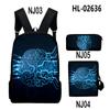 Stile Classico Novità Tecnologia Stampa 3D 3pz/Set pupilla Zaini Scolastici Zaino Daypack per Laptop Borsa a spalla inclinata Astuccio