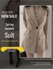 Women's Khaki Slim-Waist Suit Jacket - Korean & Hong Kong Style, Retro, Medium-Long for Spring & Autumn
