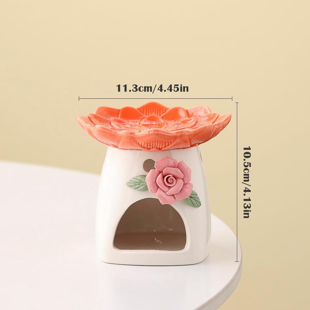 3D Rose Lotus Ceramic Oil Burner, Tealight Essential Oil Warmer. Elegant Home Decor for Bedroom, Yoga, Spa & a Unique Gift