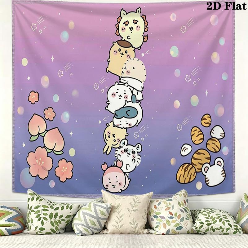 Anime Chiikawa Wall Tapestry Aesthetic Wall Hanging Printed Fabric Blanket Decorative Tapestries for Bedroom Living Room Home Decor