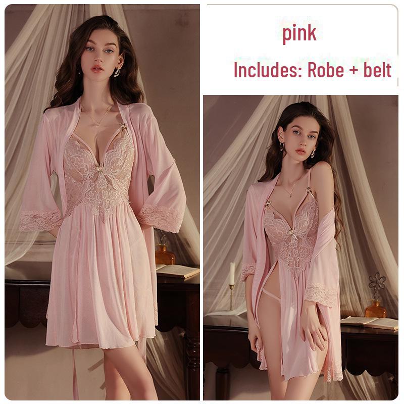 

Guiruo Сексуальная кружевная сетчатая ночная рубашка - Pure Desire Прозрачный дизайн с разрезом для женщин robes + belt, One Size розовый