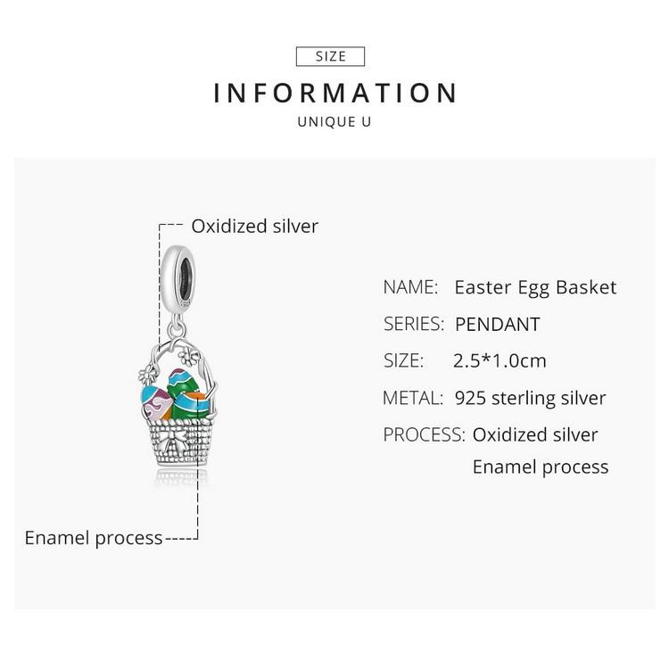 WOSTU 925 Sterling Silver Easter Egg Basket Flowers Charm Bead Pendant Fit Original Bracelet Necklace For Women Jewelry