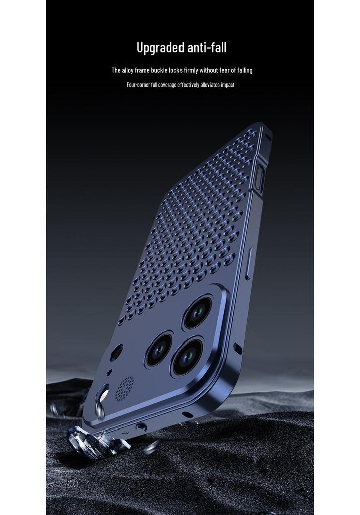 Compatible Aluminum Alloy Heat Dissipation Spring Buckle Case for iPhone 17 Pro - Metallic Anti-Drop Protection.