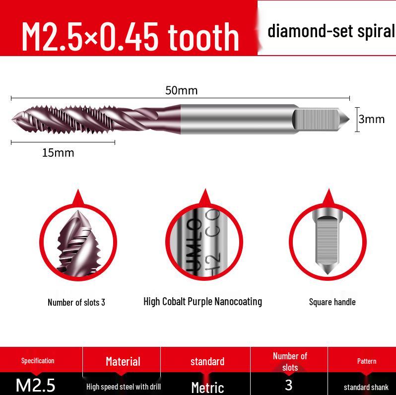Nano-Coated Spiral Point Cobalt Tap for Stainless Steel, Sizes M3-M12