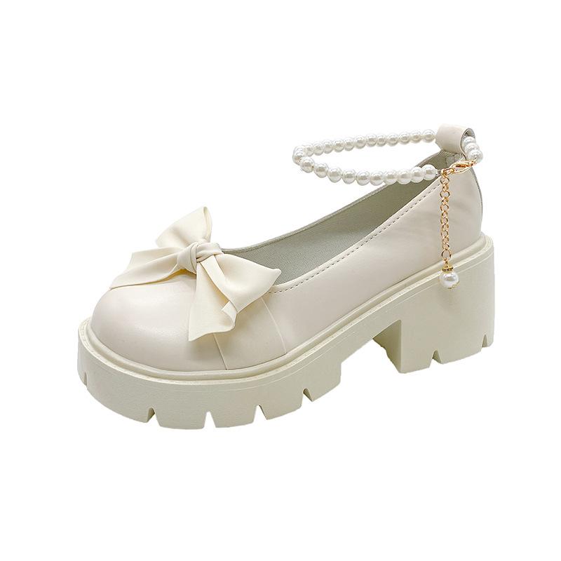 

Летние туфли Мэри Джейн из маленькой кожи, женские, на толстом каблуке, на толстой подошве, увеличивающие рост, с круглым носком, с бантом, с жемчужной цепочкой 40