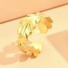Elegant Gold-Plated Leaf Design Stainless Steel Women's Open Ring