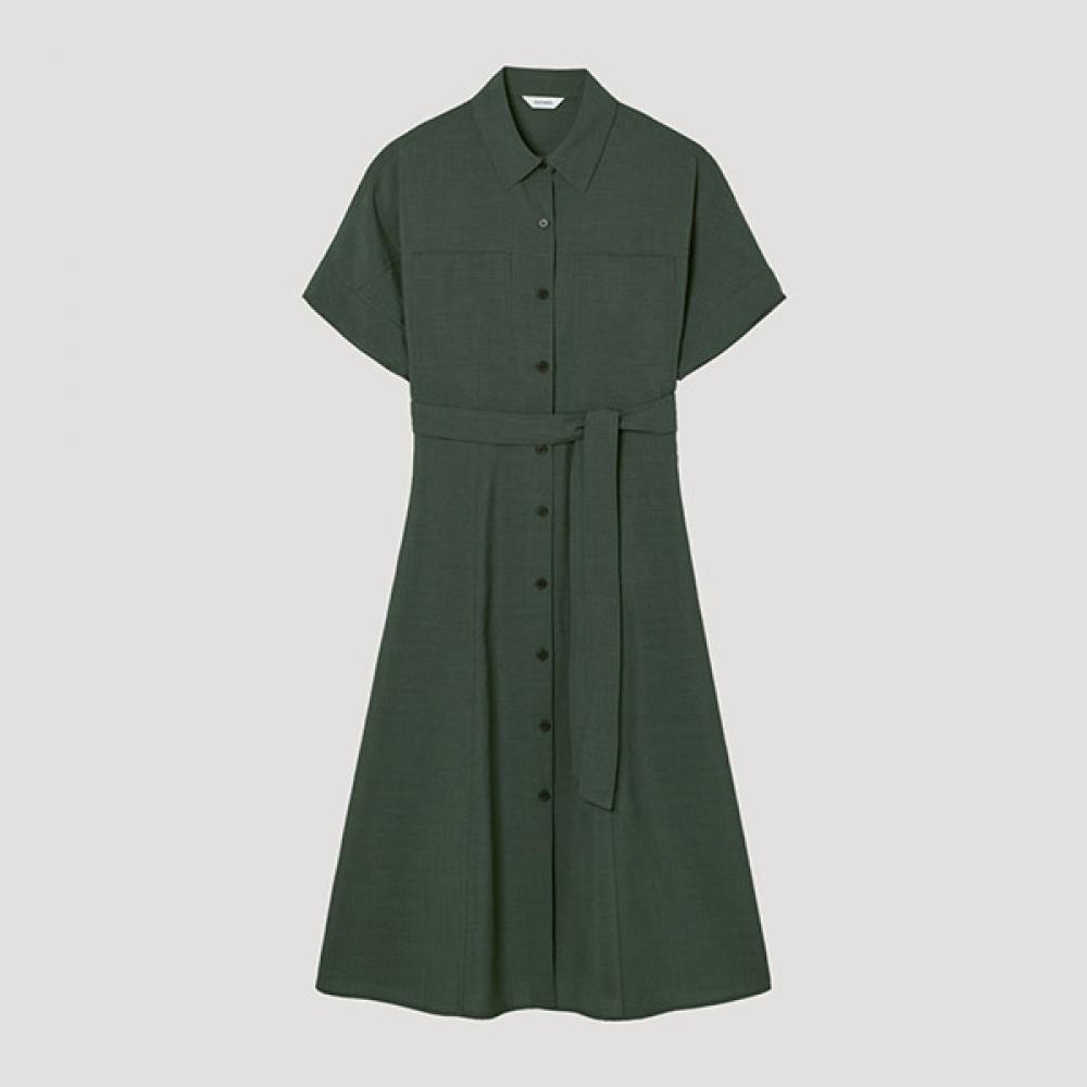 

[She S miSS] Belted Collar Button Long dreSS Swwopp22010 De DARK GREEN/55
