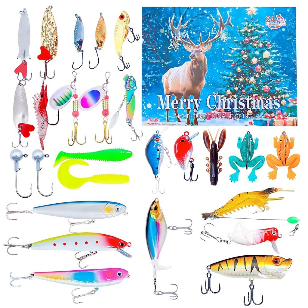24 Days Fishing Lure Countdown Calendar 2025 Christmas Countdown Calendar Fishing Tackle Lures Advent Holiday Angling Bait Kit