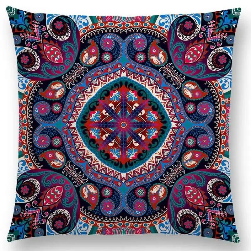 Hot Sale Bestselling African Animal Symbol Block Bohemian Geometric Floral Design Paisley Carnival Mandela Sofa Cushion 45*45cm