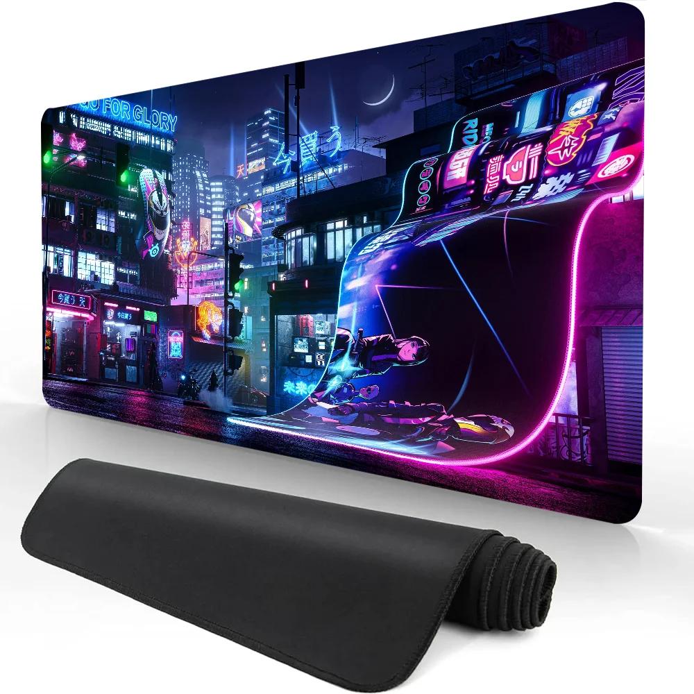 Hot Sell City Neon Pixel Large Mouse Mat Gaming Mousepad Gamer Mousepads Rubber Keyboard Mats Desk Mats XXL Mouse Pads 900X400