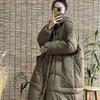 Women Down Long Jacket Hood Loose Over Size Coat Autumn Winter Warm Outwear Korean Style Big Pockets