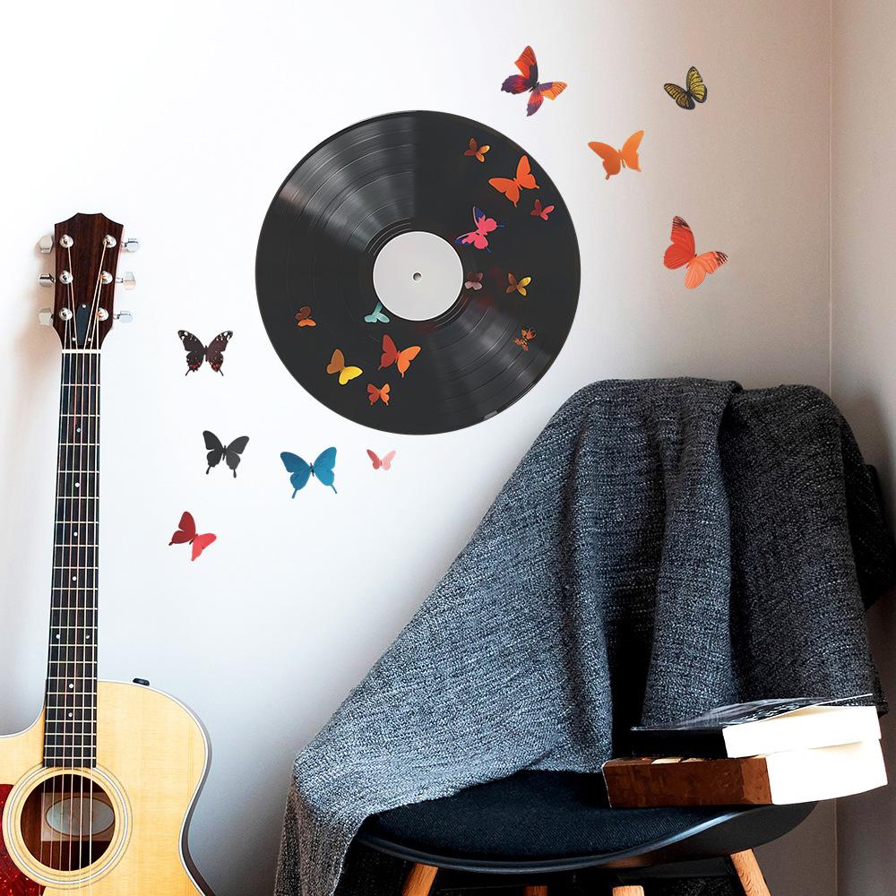 Simulation Musik Rekord Blume Schmetterling Schlafzimmer Veranda Wand Verschönerung Wand Aufkleber