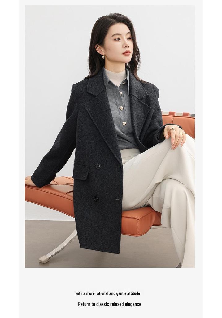 2025 Autumn/Winter Women's Double-Sided Cashmere Coat - Mid-Length, Suit Collar, Korean Style, Age-Defying Elegance