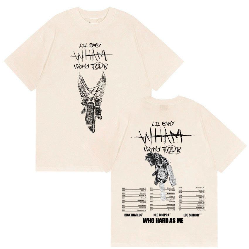 Rapper Lil Baby Wham World Tour 2025 Summer 100 Pure Cotton Printed Tshirt Mens Gothic Hip Hop Punk Man Retro Oversized Y2k