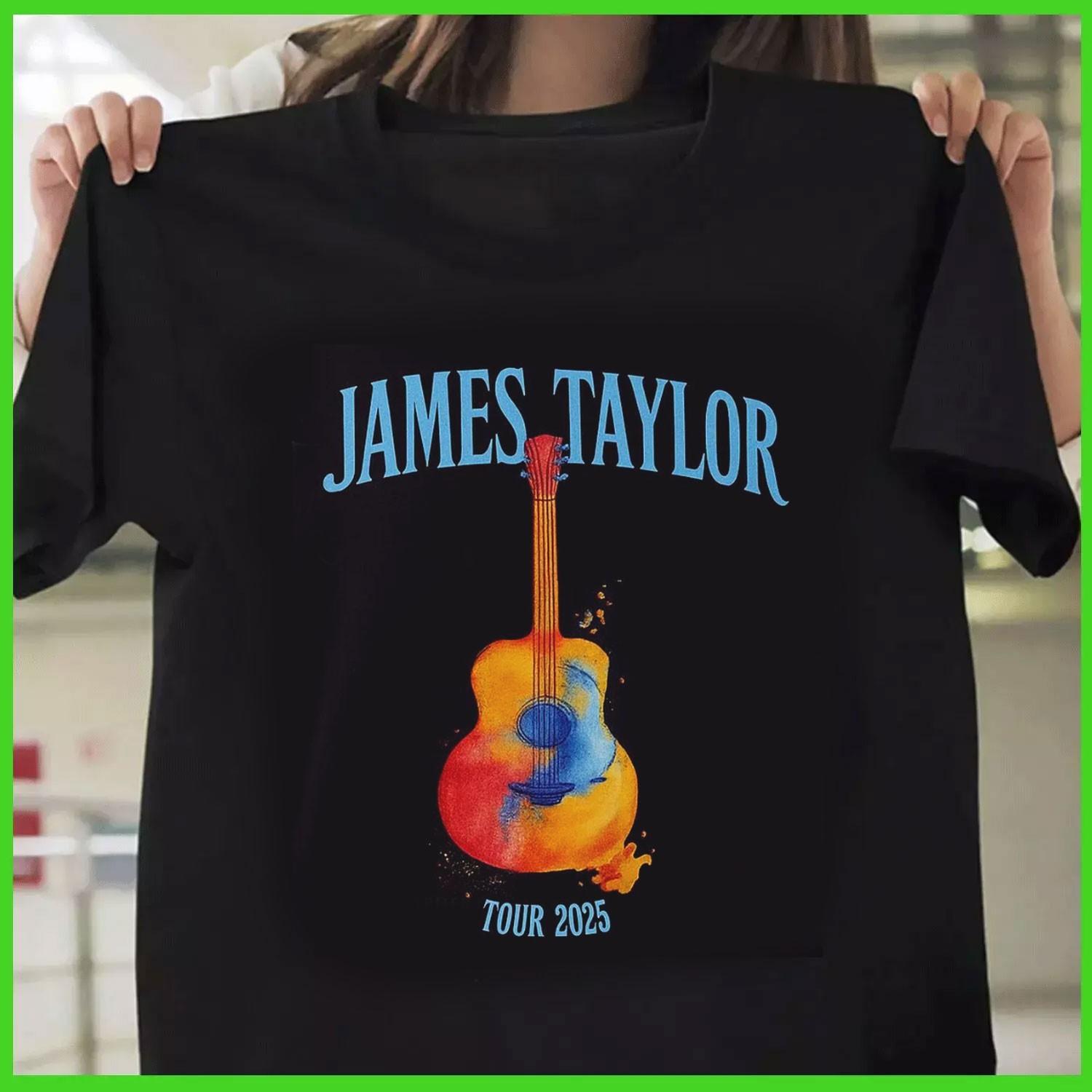 James Taylor Tour 2025 Watercolor Guitar T-Shirt – Acoustic Music Art Reprint S