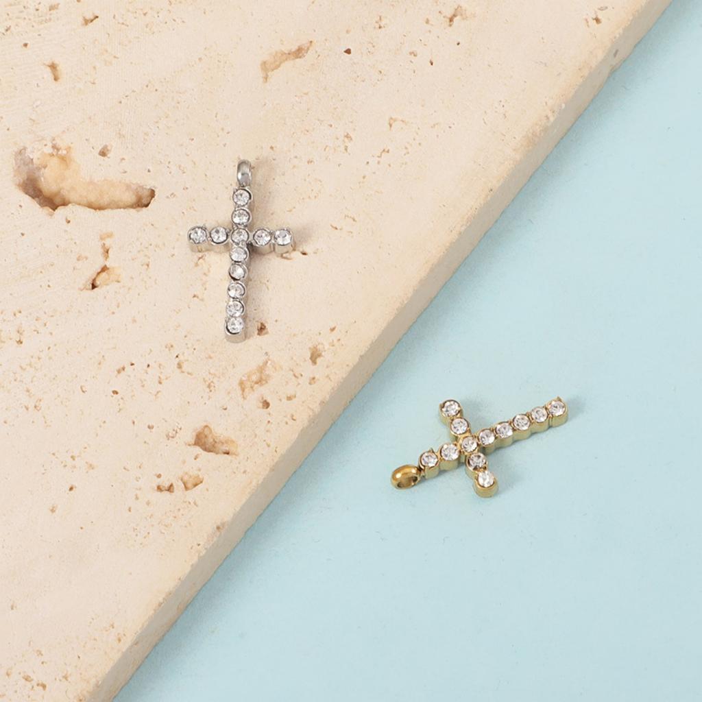 Stainless Steel Cross Necklace With Rhinestone Gold Color Classic Religious Zircon Women Gift Wholesale