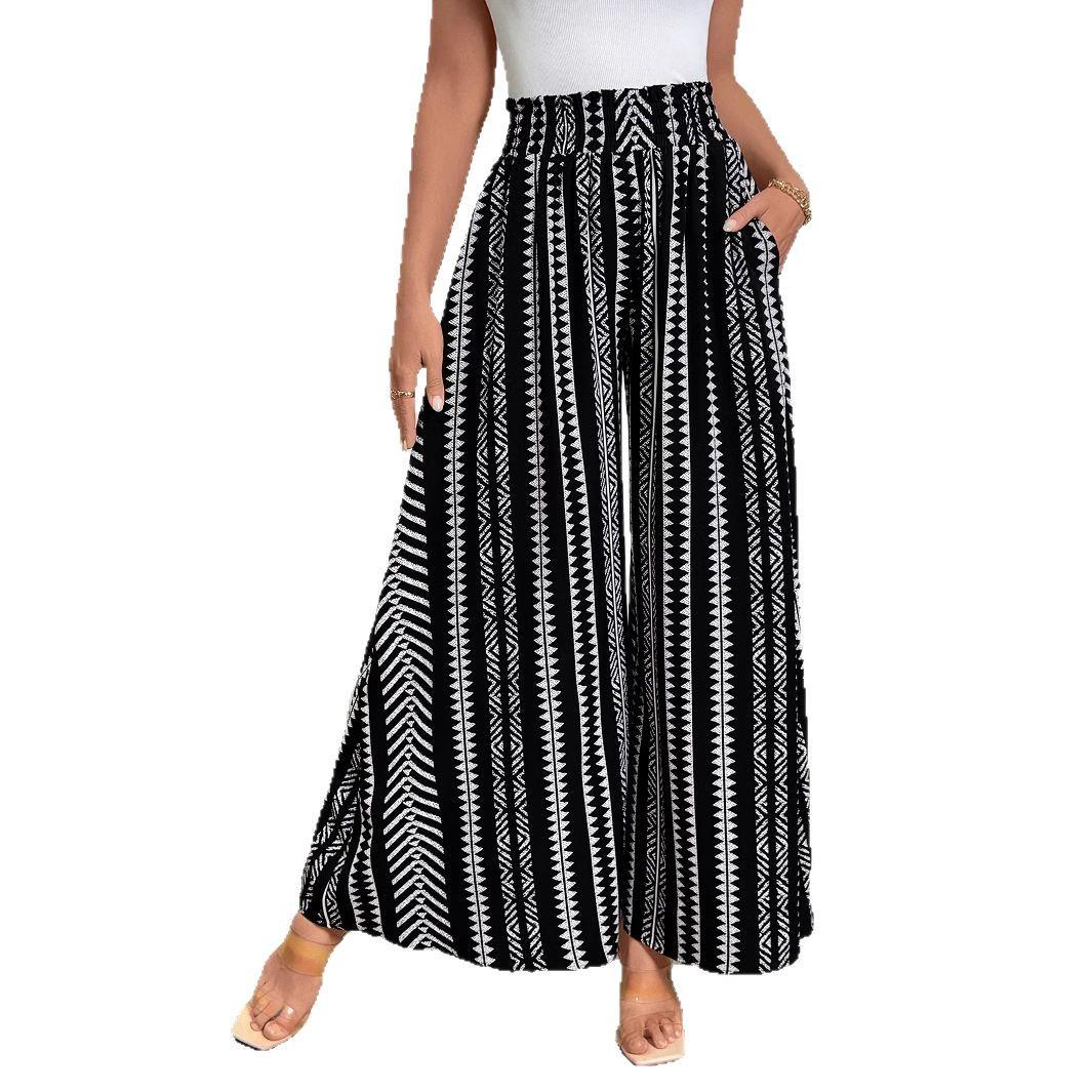 Women S Casual Printed Straight Leg Loose Fit Long Pants S