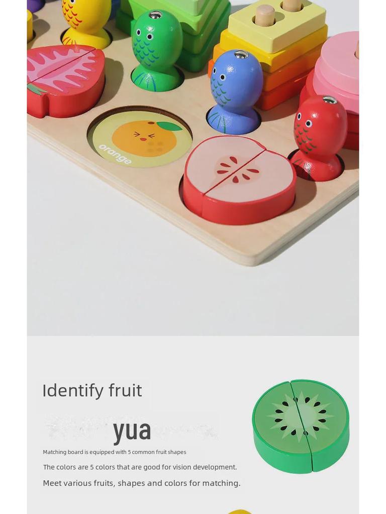 Children's Educational Toy Set: Shape, Color Matching, Building Blocks, Fishing Game, and Fruit Cutting.