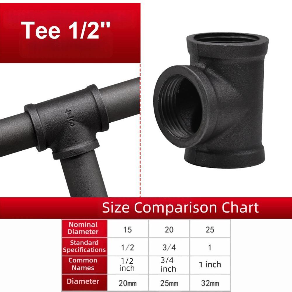 New Black Pipe Fittings Malleable Iron Elbow Pipe Connection 1/2'' 3/4'' 1'' Threaded Decor Furniture