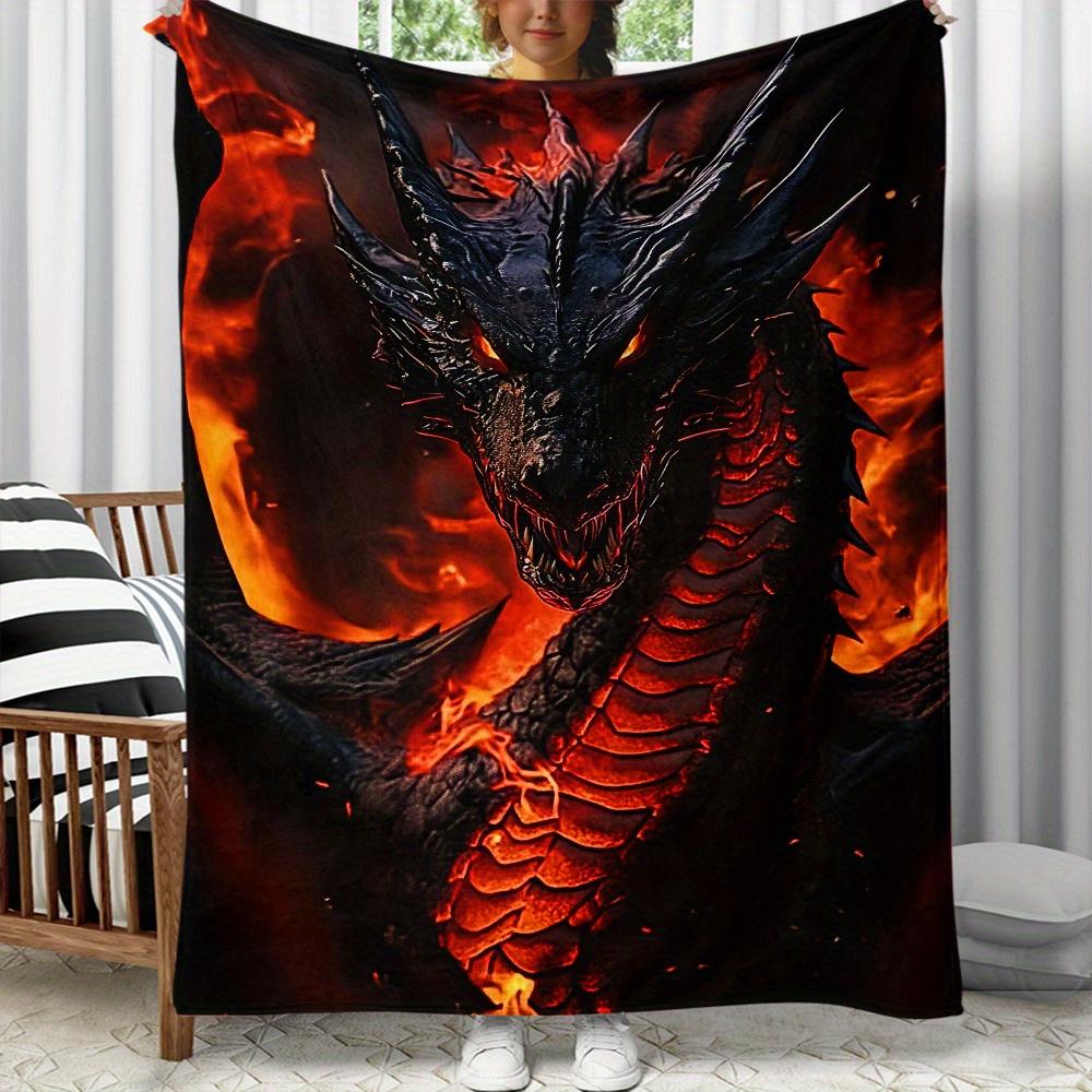 Fiery Dragon Art Print Decorative Throw Blanket for Sofa, Bed, Office, Camping, Travel, and Fantasy Theme Gift