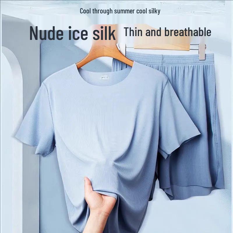 Modal Men's Ice Silk Summer Short-Sleeve Pajamas Set, 2025 New Teen Home Wear.