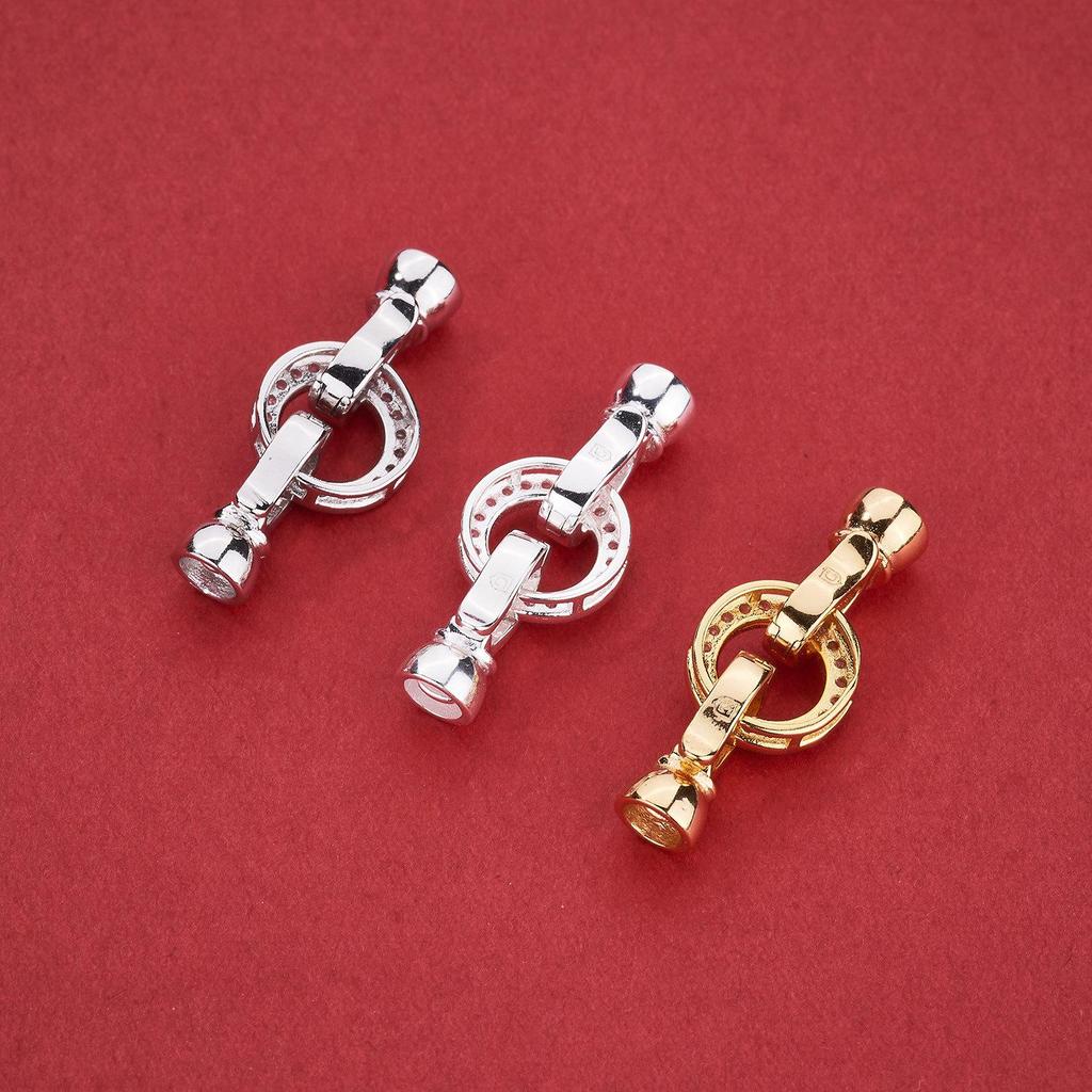 Conector de Pulsera de Perlas de Doble Anillo de Plata de Ley S925 con Circonita Cúbica, Cierre para Joyería DIY Hecho a Mano