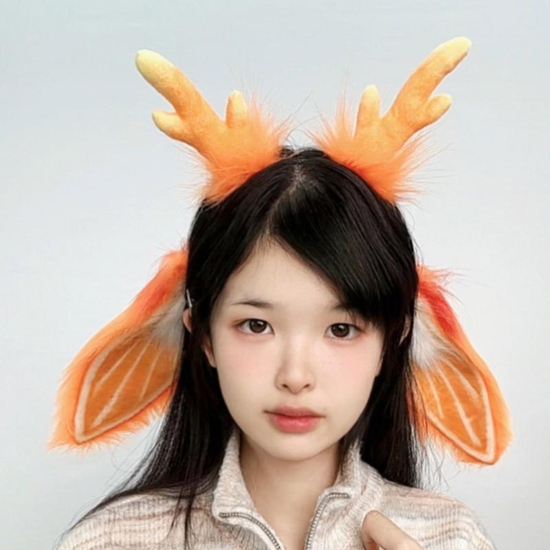Bunnies Ears Headband Bunnies Tail Reindeer Antlers Headband Deer Antler Hairband for Christmas Halloween Cosplay Costume
