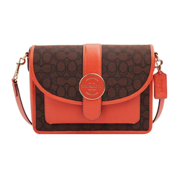 

Coach Lonnie 26 Classic Monogram Print Flap Closure Fabric With Leather Small Shoulder Crossbody Bag Medium Women bags Brown Orange C8307-IMUQ2 Basic Set (Bag+Dust Bag)