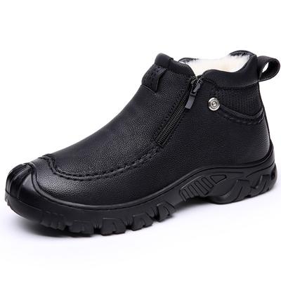 2024 Winter Shoes Men Ankle Boots Genuine Leather Warm Plush Thick Sole Non-slip Brand Male Footwear Black D060