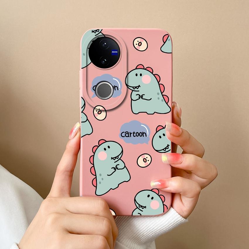 For Vivo V50 Y16 Y31 Y53S Y55 IQOO Z10X Y51 Y70 Phone Bags Naughty Dinosaur Pattern Liquid Silicone Dustproof Full Protective Case For Vivo Back Cover