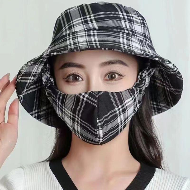 Women's Lightweight Floral Bucket Hat with Detachable Face Cover Breathable Anti-UV for Hiking Camping Vacation