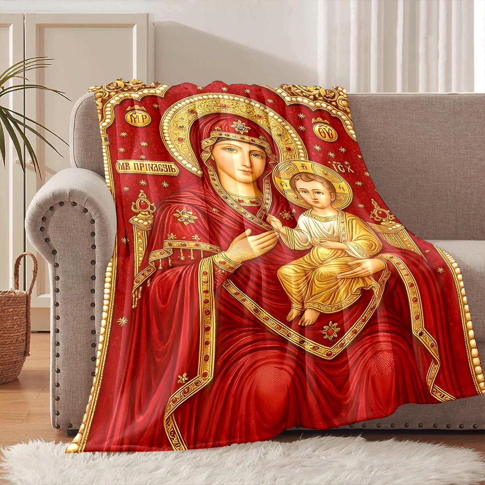 1PC Religious icon painting Faith-printed Flannel Blanket Soft and Warm Suitable for Home Travel Picnics Camping and RV Use