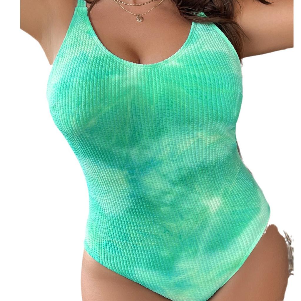 Dámské plavky Sexy Velká velikost Zelené Tie Dye Jednodílné plavky Bikini Set Plážové oblečení Koupací plavky