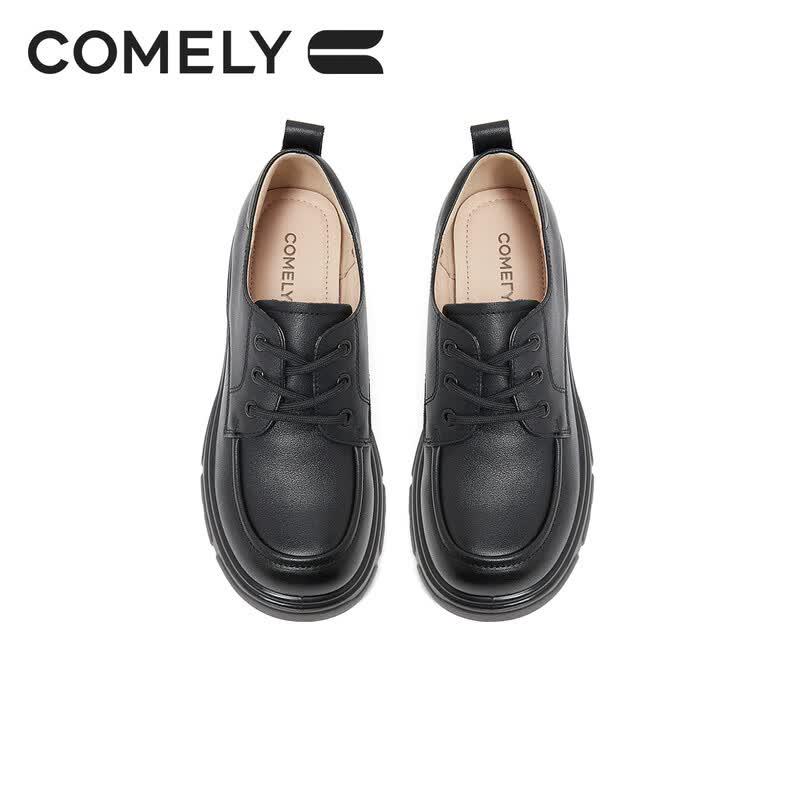 COMELY Women's Thick-Soled Leather Lace-Up Oxford Shoes