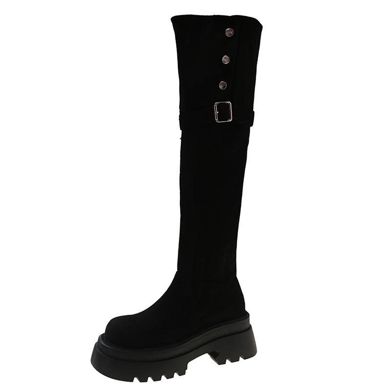 Korean Version of Casual Platform Boots Children's Sleeve Round Head 2025 Autumn New Thick Heel Knee Knight Women's Boots