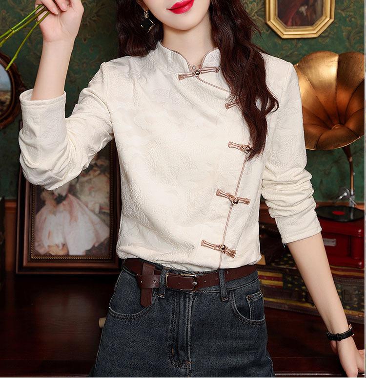 2024 Spring Red Buttoned Cheongsam Shirt for Women
