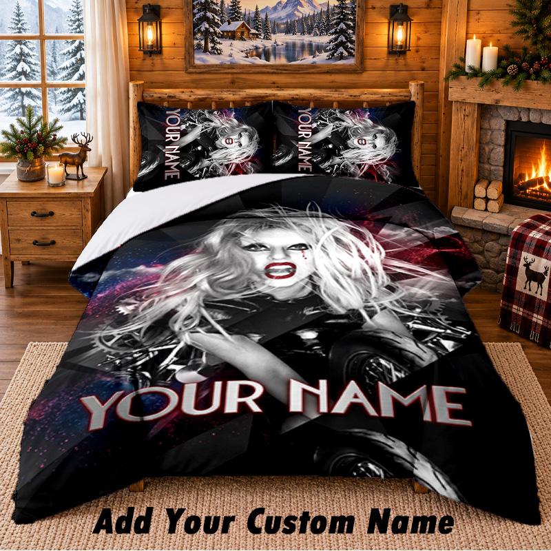 Lady Gaga Personalizowane Imię Zestaw Pościeli 3-częściowy 1 Prześcieradło 2 Poszewki na Poduszki Sypialnia Wystrój Domu