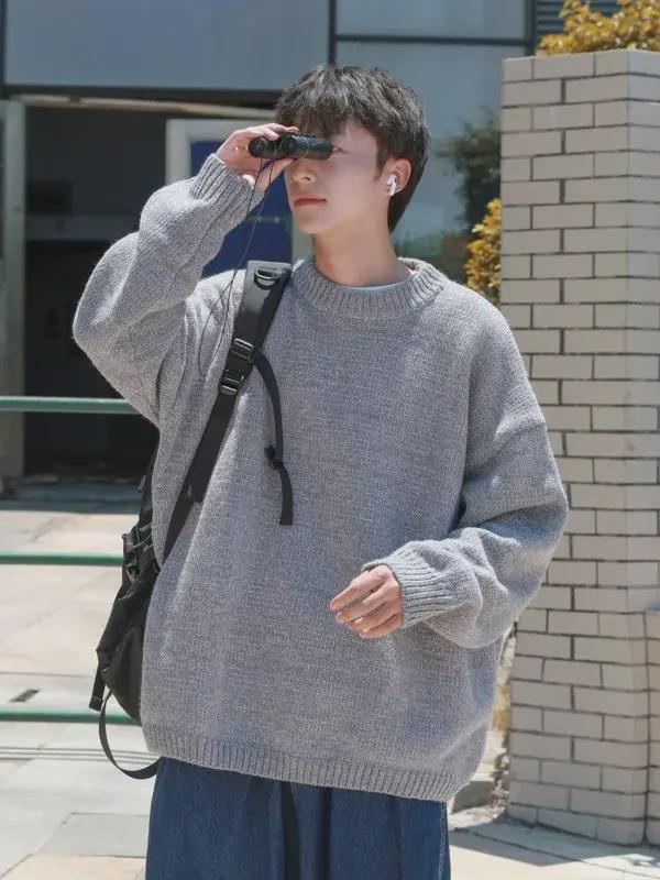 Trendy Loose Knit Sweaters: Round Neck, Winter Style for Students or Couples, Korean Fashion.
