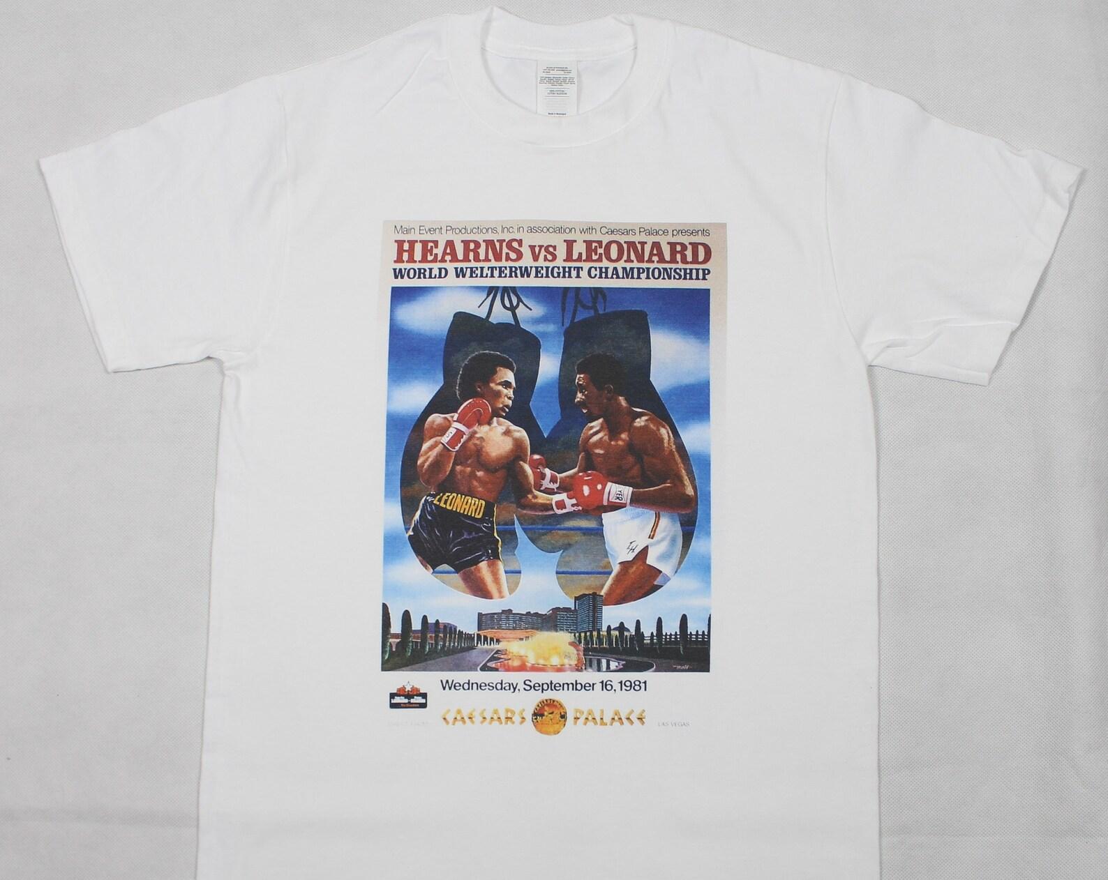 Thomas Hitman Hearns Vs Sugar Ray Leonard fight poster White T-Shirt sizes available S-3XL M
