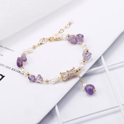 Elegantes Glänzendes Lila Kristallstern Natürliche Süßwasserperle 14K Gold Filled Damen Charm Armband Damen Geburtstagsgeschenke Kein Verblassen