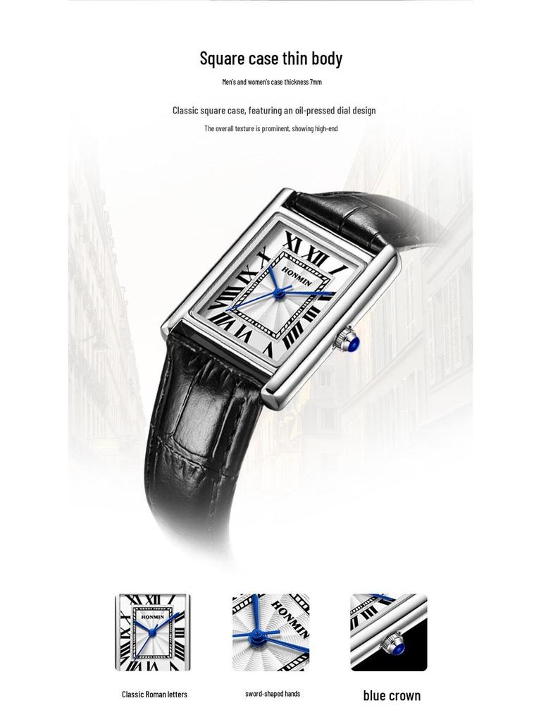 Leather Strap Square Quartz Couple Watches: Waterproof, Simple, Fashionable Design for Men and Women