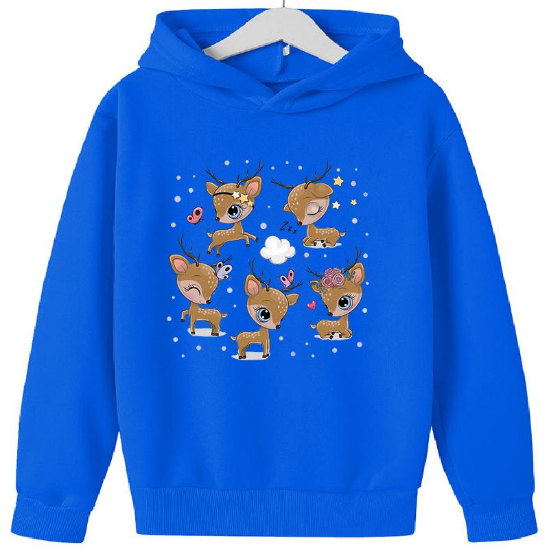 2025 Popular Christmas Casual Round Neck Reindeer Print Children's Hoodie, Long Sleeved Girls' Sportswear, Comfortable and Versatile Top