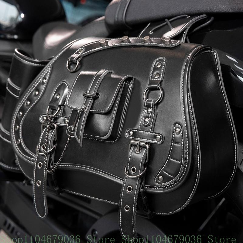 1 Pair Motorcycle Tool Bag Retro Punk Saddlebag Waterproof PU Side Bag Travel Luggage Bag Over Saddlebag