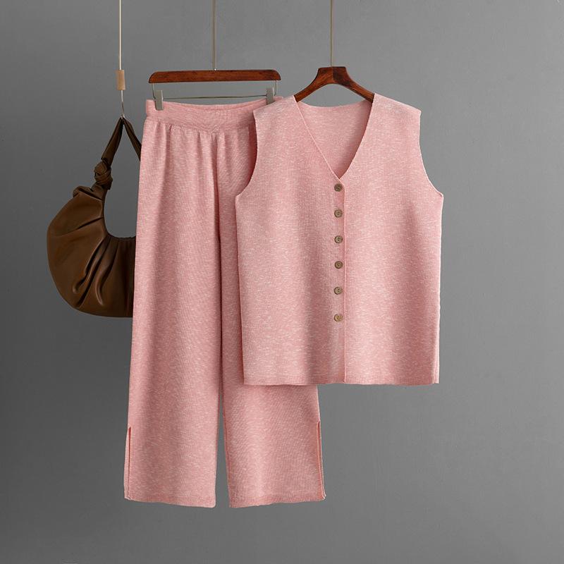 

Новый однотонный большой размер свободный модный костюм повседневные широкие брюки комплект из двух предметов one size fits all розовый