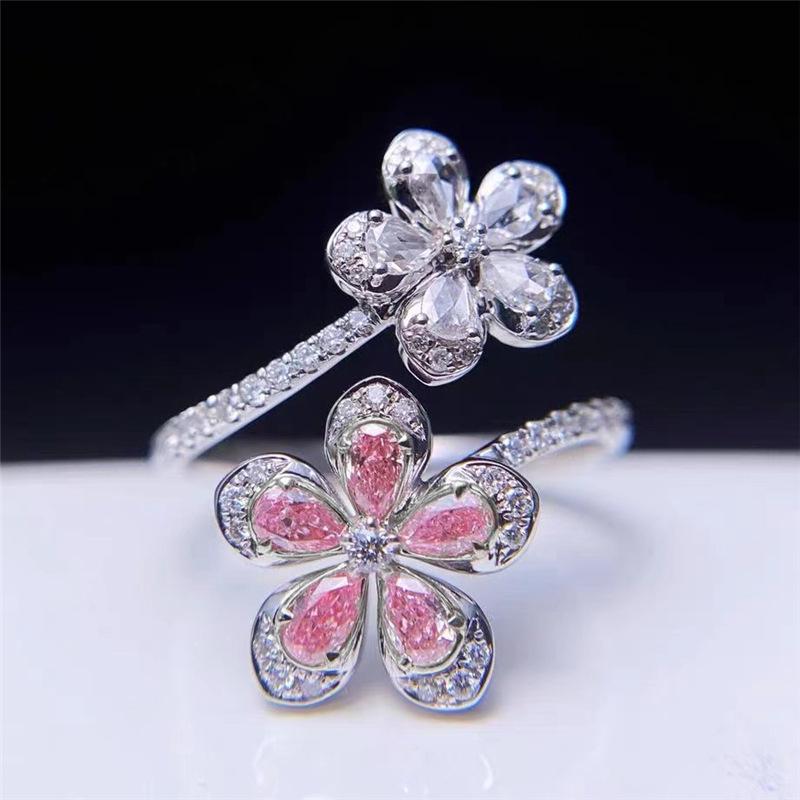 High-End Sakura Pink Diamond Ring for Women – Adjustable, Trendy, Colorful Gem Style Adjustable