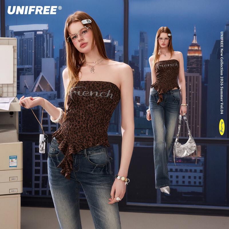 UNIFREE 2026 Summer American Retro Leopard Print Tube Top One Size