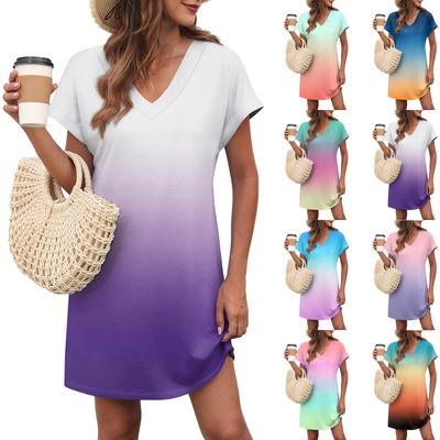 Women's Casual Fashion Sexy V-Neck Cap Sleeves Pocket Gradient Dress