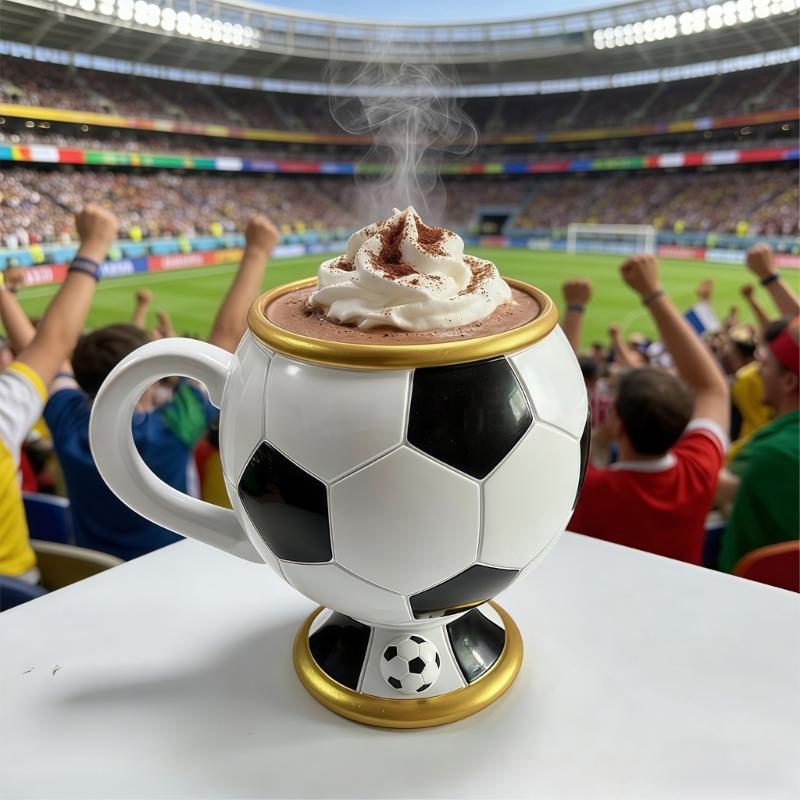 Einzigartige 3D-Fußballharz-Tasse mit hochwertigem Edelstahl-Innenleben für Heiß- und Kaltgetränke, Kaffee-Trinkbecher
