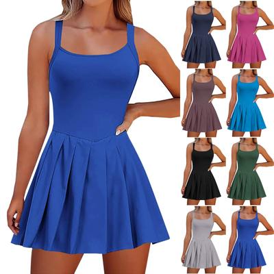 שמלת ספורט קז'ואל אופנתית לנשים בצבע אחיד ללא שרוולים עם כתפיות קצרות